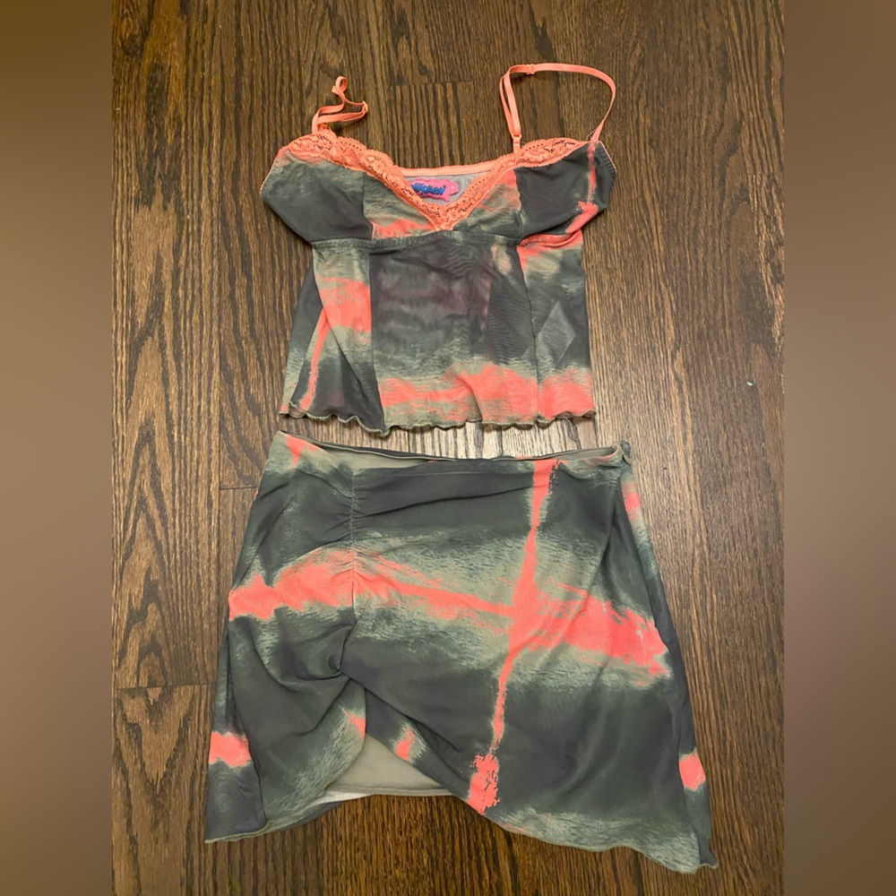 Edikted Pink and Blue mini skirt